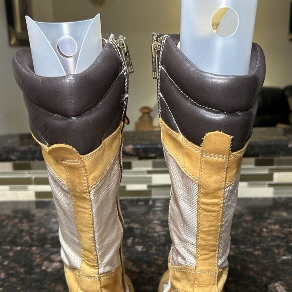 Timberland Womens Size 8 Wheat Tan Leather Lace Up Wedge Boots Tall 14.5” 23617M - Picture 13 of 16